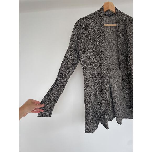 Eileen Fisher Heather Gray Linen Wool Flared Open Knit Cardigan Sweater Sz PM - Picture 7 of 9